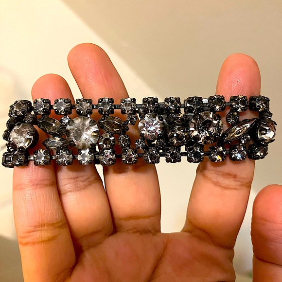 Vintage Black and Silver Rhinestone Bracelet - new one size